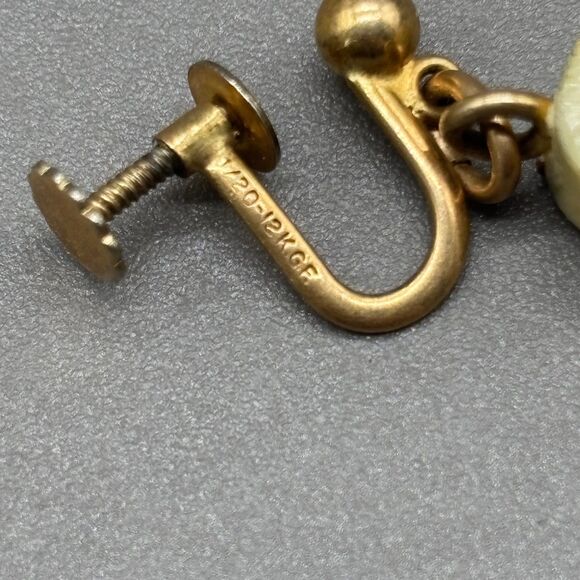 Vintage Natural Bone Earrings Copper Inlay 12K GF Screw Back 60s Alaska Native - Picture 5 of 6